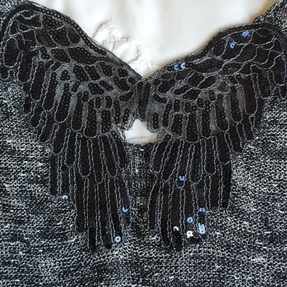 Be Somebody's Angel-Papillon Woven Sweater Sequin Angel Wings On Your Back SizeM